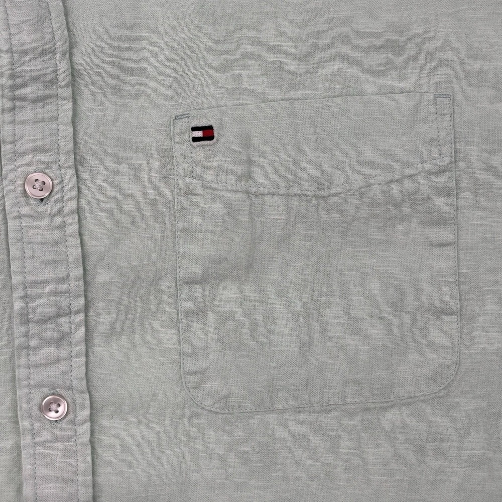 Tommy Hilfiger Shirt Mens XL Green Linen Cotton Button Down Short Sleeve Pocket - Picture 3 of 13